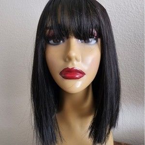 New Soft Black Bob Wig with Bangs, High Heat Synthetic 12 Inches